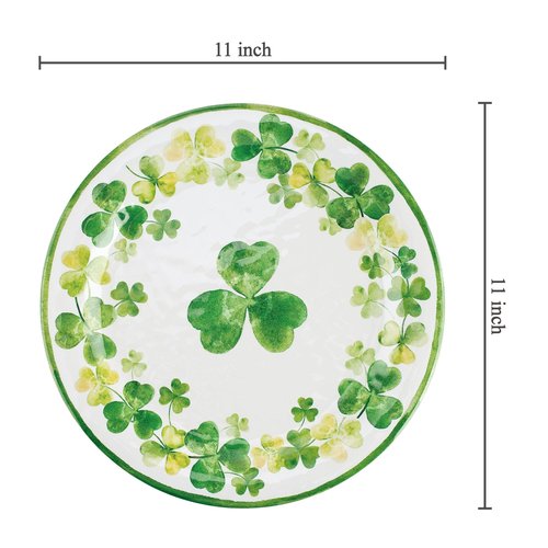 UP UPware Shamrocks Melamine Dinner Plate Set, Round Plates for Main course, Pasta, and Salad, BPA-Free, Dishwasher Safe, Green, 11 Inch, Set of 6