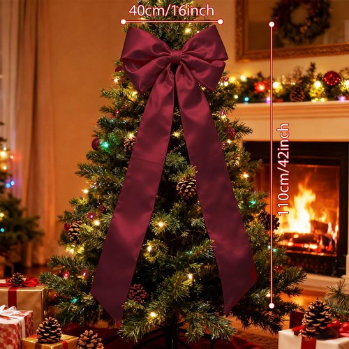 16 x 42 Inches Extra Large Christmas Satin Bows Christmas Tree Topper Decorations Xmas Tree Toppers Bows，Bows for Home Wreath Wall Backdrop Birthday Wedding Party Decorations(Red)