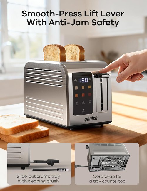 Ganiza Smart Toaster - 2 Slice Touchscreen Design with Digital Countdown Timer | Stainless Steel Finish