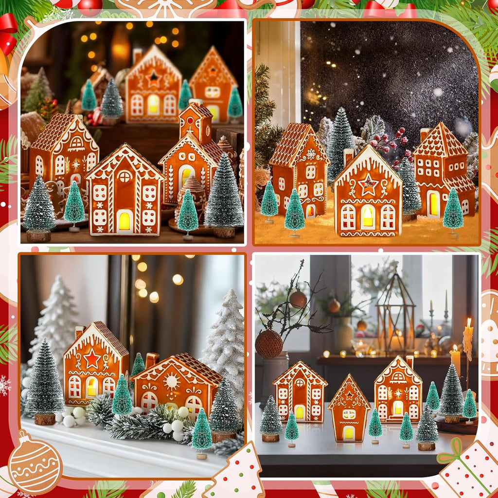 WILLBOND 29 PCS LED Gingerbread Christmas Village Set - Lighted Ceramic Houses & Trees | Remote Control Decor