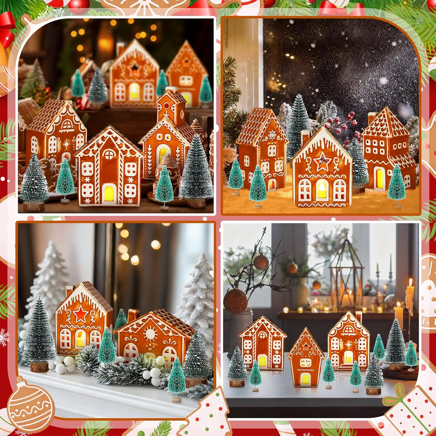 WILLBOND 29 PCS LED Gingerbread Christmas Village Set - Lighted Ceramic Houses & Trees | Remote Control Decor