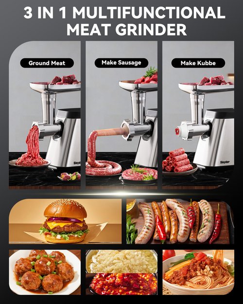Electric Meat Grinder 2800 Max Meat Mincer With 2 Blades 3 Plates 3 Sausage Tube Food Pusher Meat Claw & Kubbe Kit for Home Use