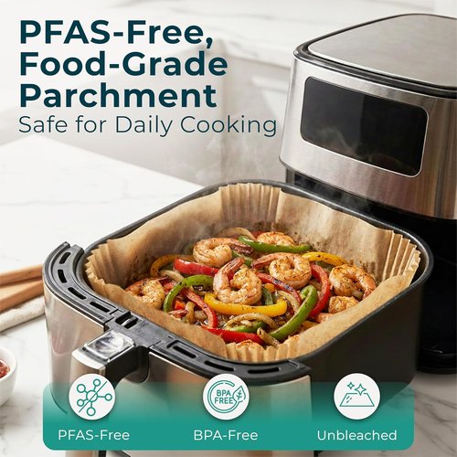 Cathy Yoder Air Fryer Paper Liners - 125 PCS 8-Inch Disposable Parchment Sheets for Easy Cleanup | Fits 5-8QT
