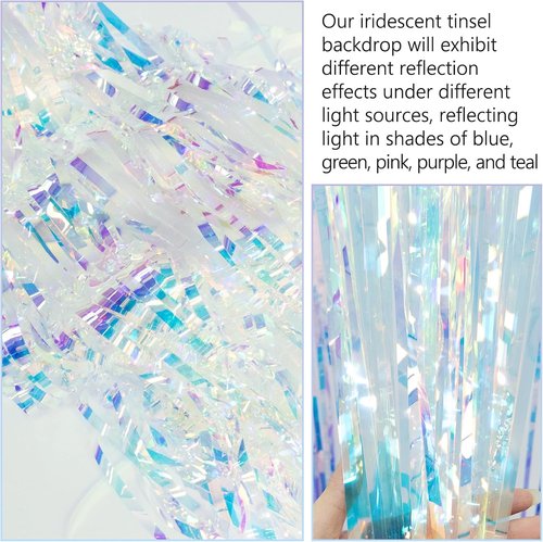 Iridescent Party Decorations - Thick Holographic Streamers | 2 Pack 3.3x6.6 FT Backdrop Curtains for Birthday & Themed Events