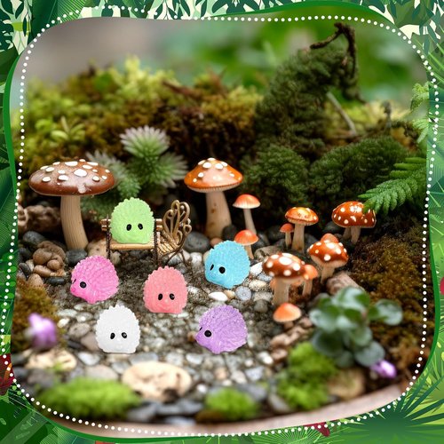 Hiboom Mini Hedgehog Figurines - 120 Pcs Luminous Resin Garden Ornaments for DIY Fairy Decor