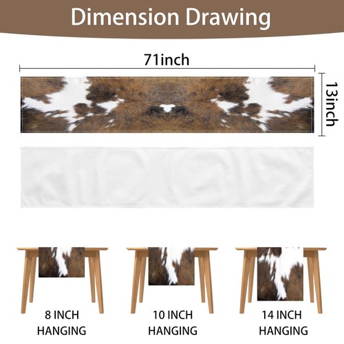 Cow Print Table Runner Brown Western Runners Cowhide Table Decorations Farmhouse Country Table Runner for Party Home Kitchen Dining Room 13x71 Inch (just a Print)