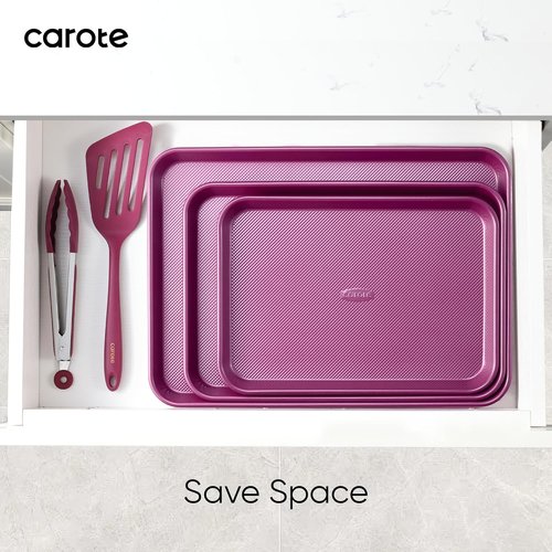 CAROTE 3-Piece Baking Pan Set - Versatile Bakeware Set with 13", 15", & 17" Cookie Sheets in Royal Violet