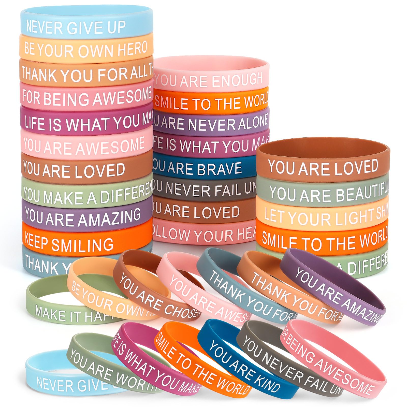 VICROIC 30 PCS Motivational Quote Silicone Bracelets, Inspirational Rubber Wristbands, Colorful Inspiring Silicone Bracelets for Office Classroom Rewards Gifts Party Favors Supplies