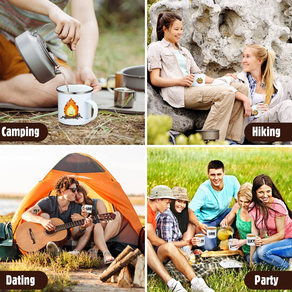 Mimorou 12 Pack Sublimation White Blanks Enamel Coffee Mug Set, 12 oz Camping Outdoor Tea Camp Drinking Cups Travel Metal Skinny Mug with Silver Rim for Party Gifts Picnic Office Home Use