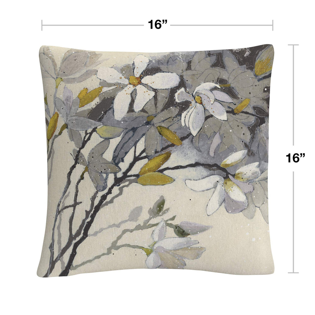 Trademark Fine Art Magnolias Yellow Gray by Shirley Novak, 16x16 Decorative Throw Pillow