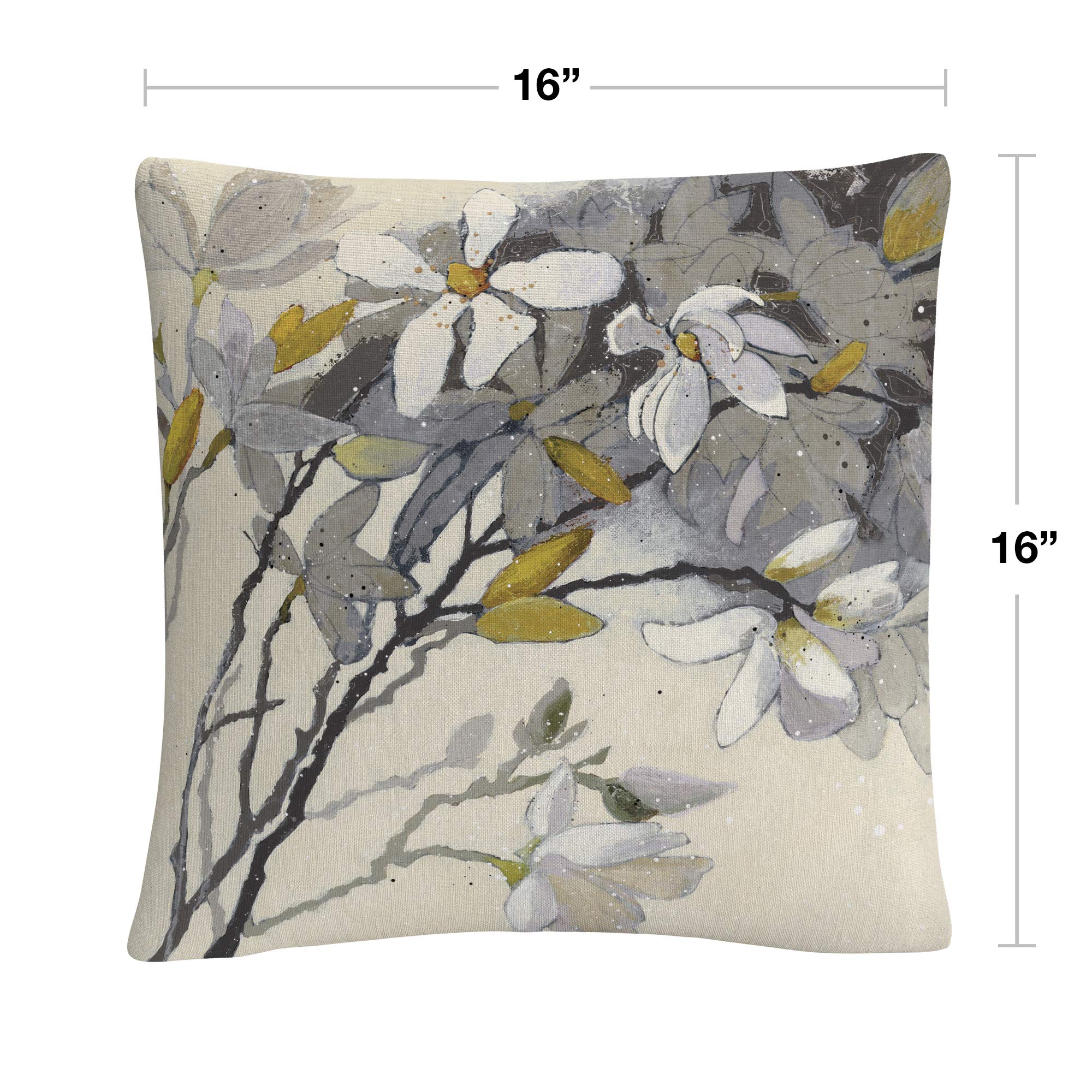 Trademark Fine Art Magnolias Yellow Gray by Shirley Novak, 16x16 Decorative Throw Pillow