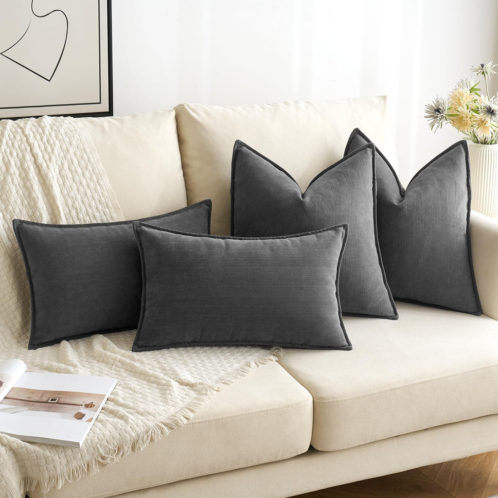 MIULEE Decorative Throw Pillow Covers - Pack of 2 Dark Grey Corduroy | Soft & Stylish Home Accent