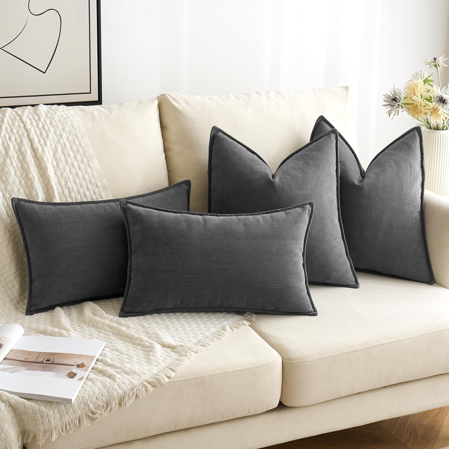 MIULEE Decorative Throw Pillow Covers - Pack of 2 Dark Grey Corduroy | Soft & Stylish Home Accent
