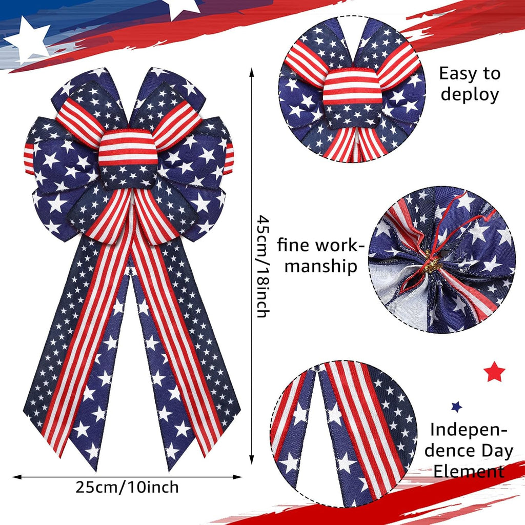 Riceshoot Patriotic Bows - USA Red, White & Blue Star Burlap Tree Topper | 4th of July Decoration (2 Pcs)