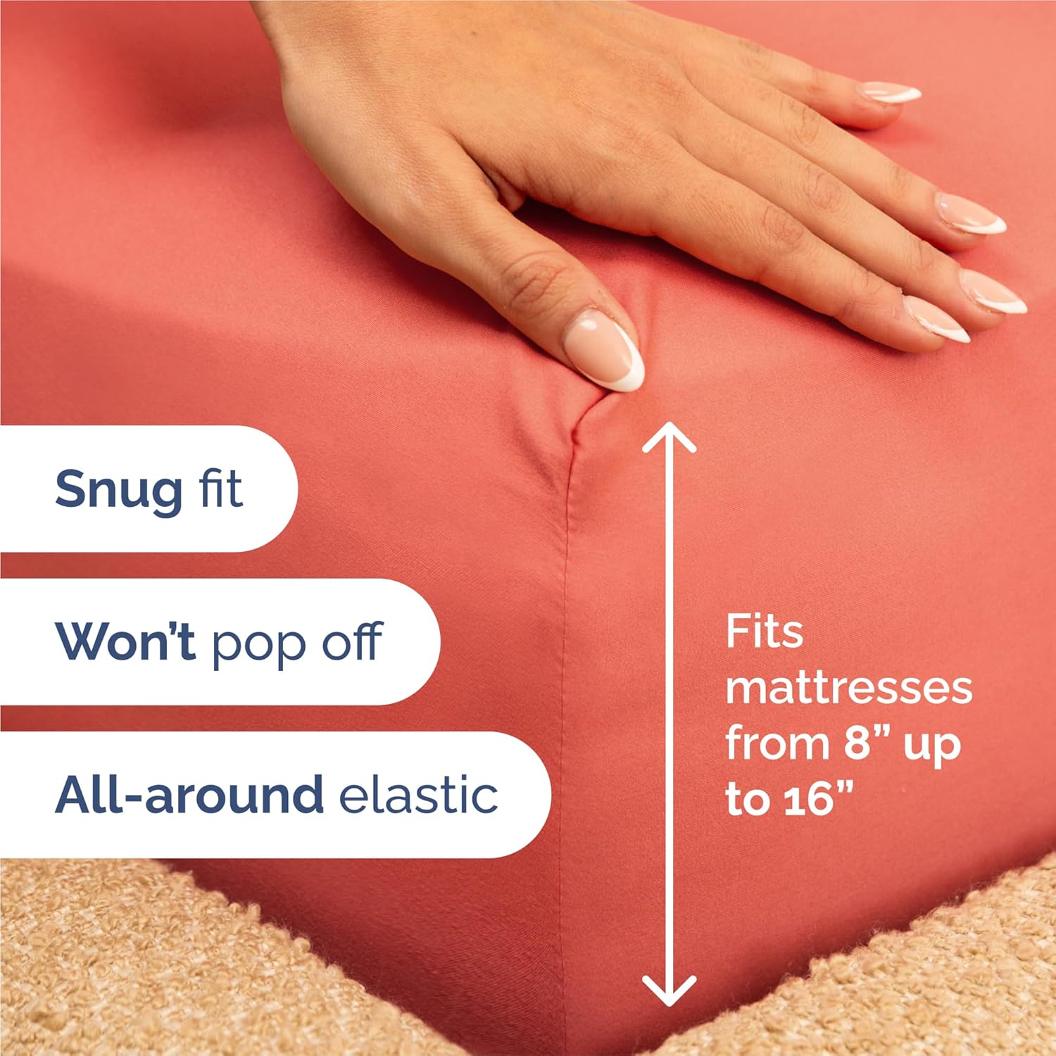 Regine Switzerland Split King Size Sheet Set - Comfy Cooling Bedding - Luxury 5-Piece Coral Set with Deep Pockets