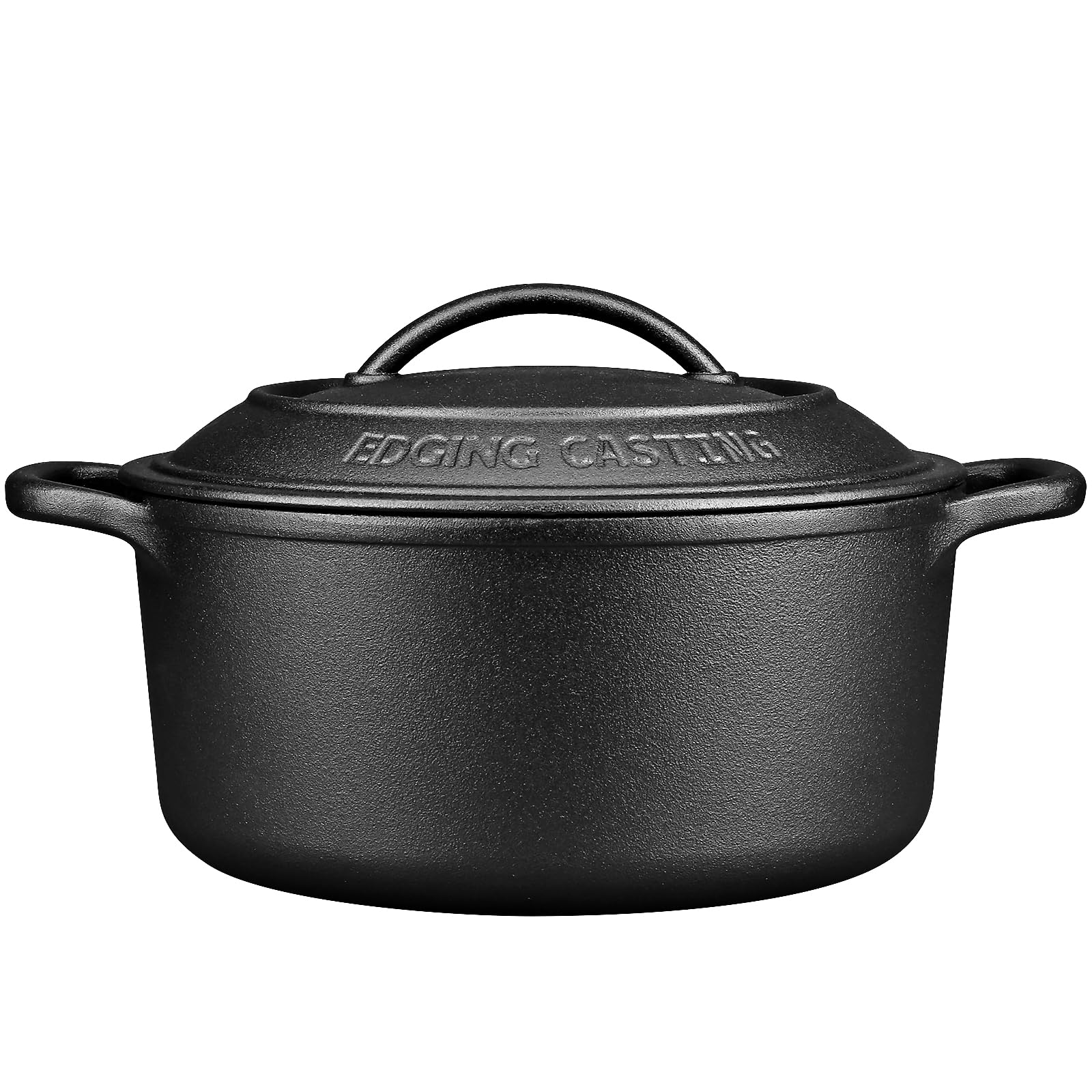 EDGING CASTING Pre-Seasoned Cast Iron Dutch Oven Pot with Lid Dual Handle, Sourdough Bread Baking Pots, Bread Oven, Camping, Grill, Induction, Electric, Round 7 Quart, Black