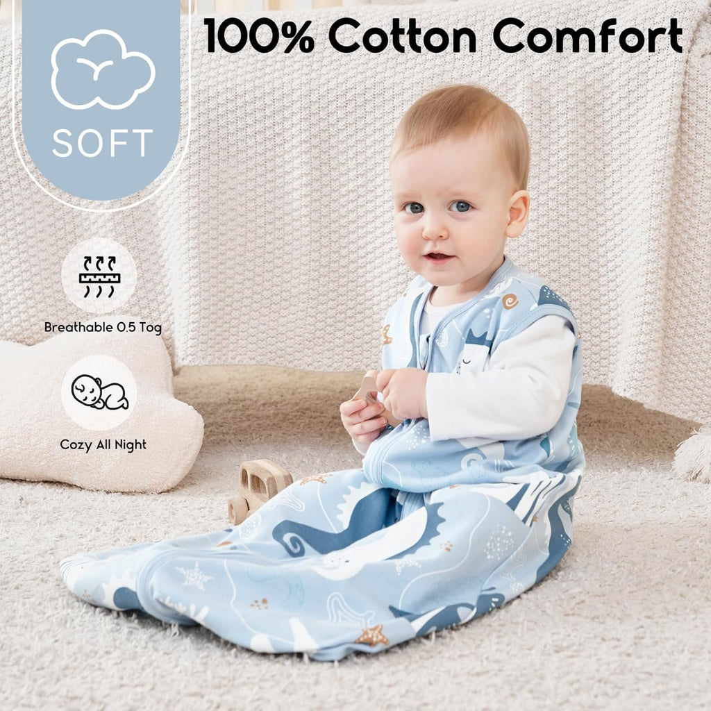 Yoofoss Baby Sleep Sack - 0.5 Tog Wearable Blanket for Infants | 3-Pack Organic Cotton, 0-6 Months