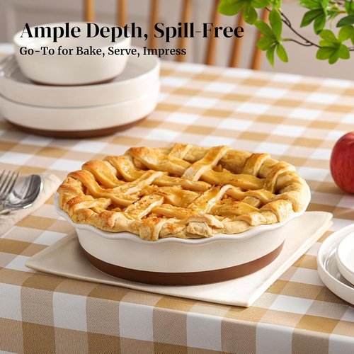 DOWAN 9-Inch Deep Pie Pan - Non-Stick Ceramic Baking Dish with Ruffled Edge | Alabaster White, 56 OZ