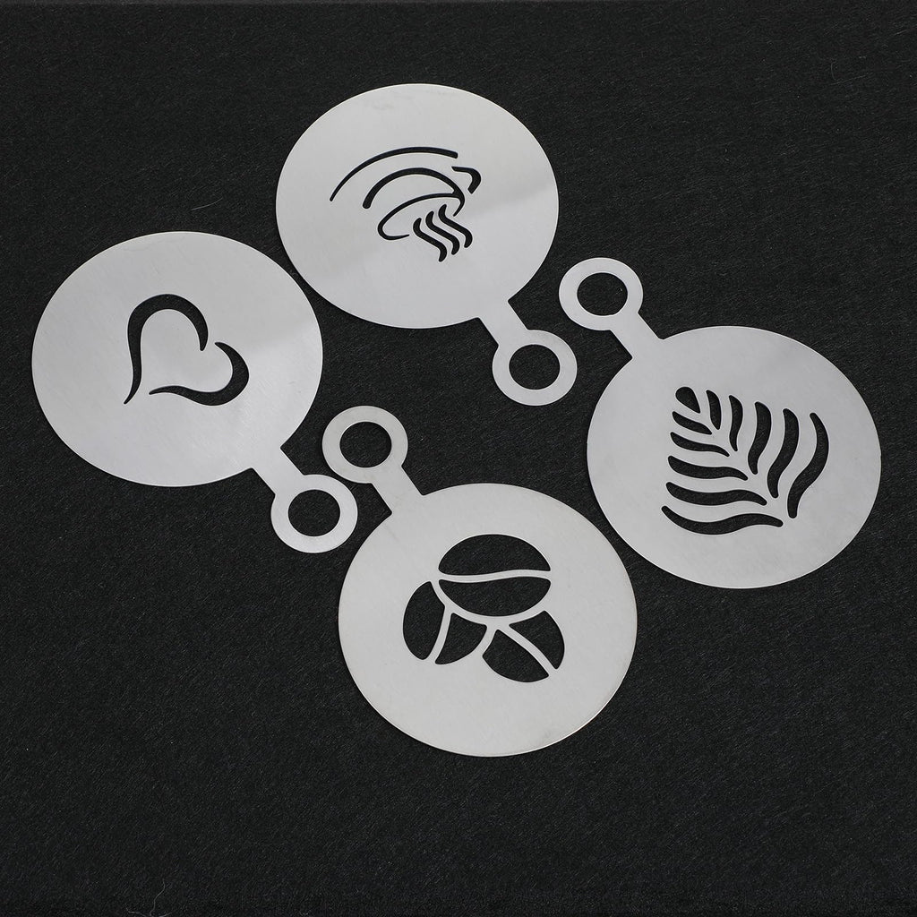 Guduling 4 Pcs Latte Art Stencils,Coffee Stencils Latte Art,Coffee Stencil with Various Patterns for Cappuccino Lattes Cake Decorating Coffees Shop and Home Use(Silver)