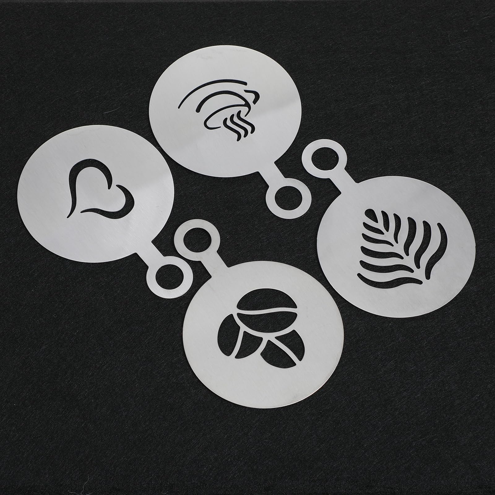 Guduling 4 Pcs Latte Art Stencils,Coffee Stencils Latte Art,Coffee Stencil with Various Patterns for Cappuccino Lattes Cake Decorating Coffees Shop and Home Use(Silver)