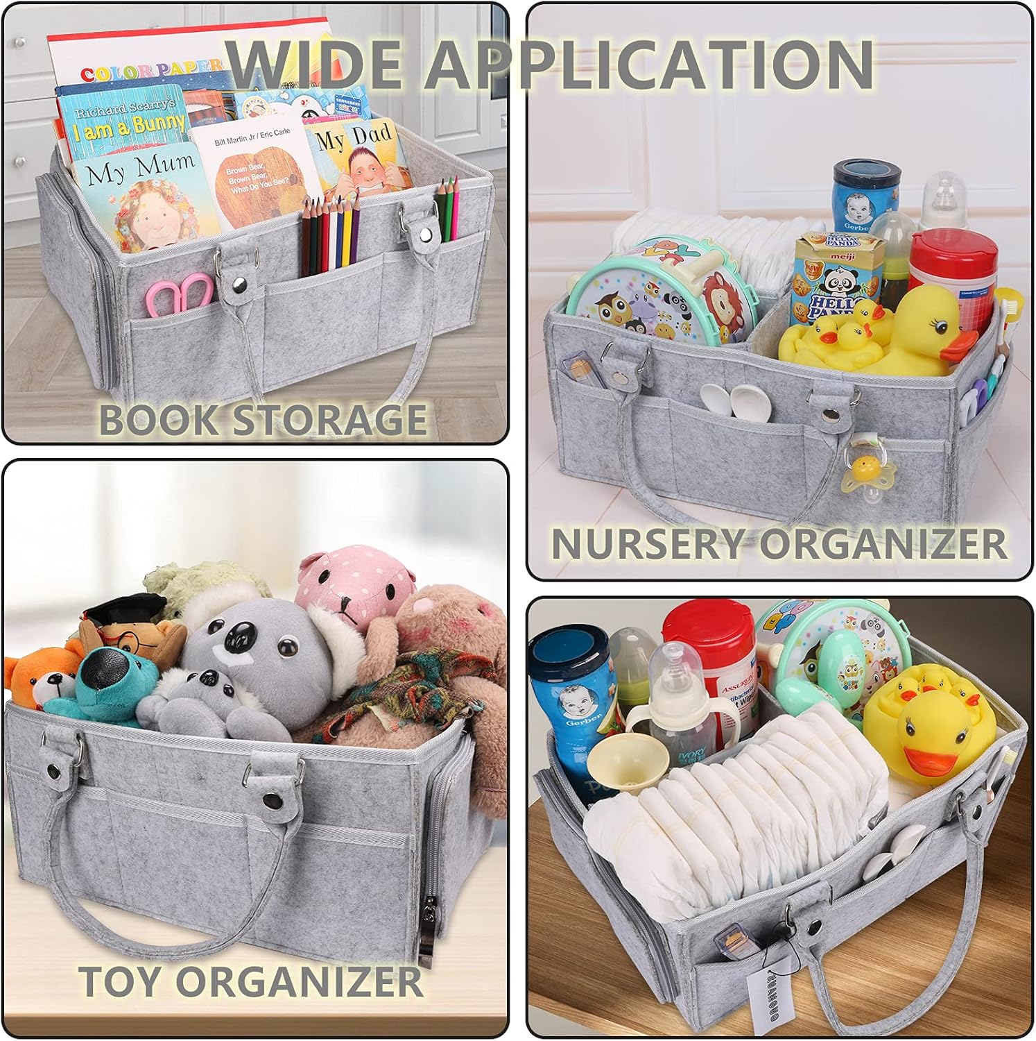 XUANGUO Baby Diaper Caddy Organizer - Portable Grey Nursery Storage Tote with Handle for Newborn Essentials