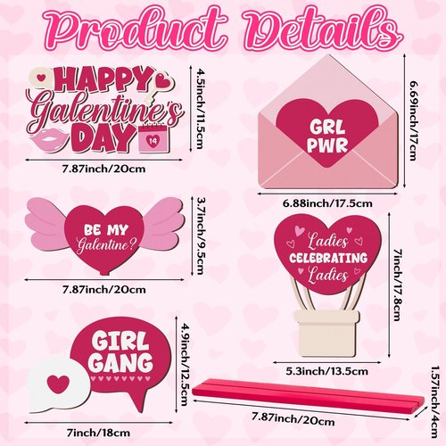 A1diee Galentine's Day Wooden Table Signs Decor- 5Pcs Pink Heart Tiered Tray Centerpieces, Cute Valentine's Day Love Letter Freestanding Table Decoration Signs for Home Happy Galentine Party Birthday
