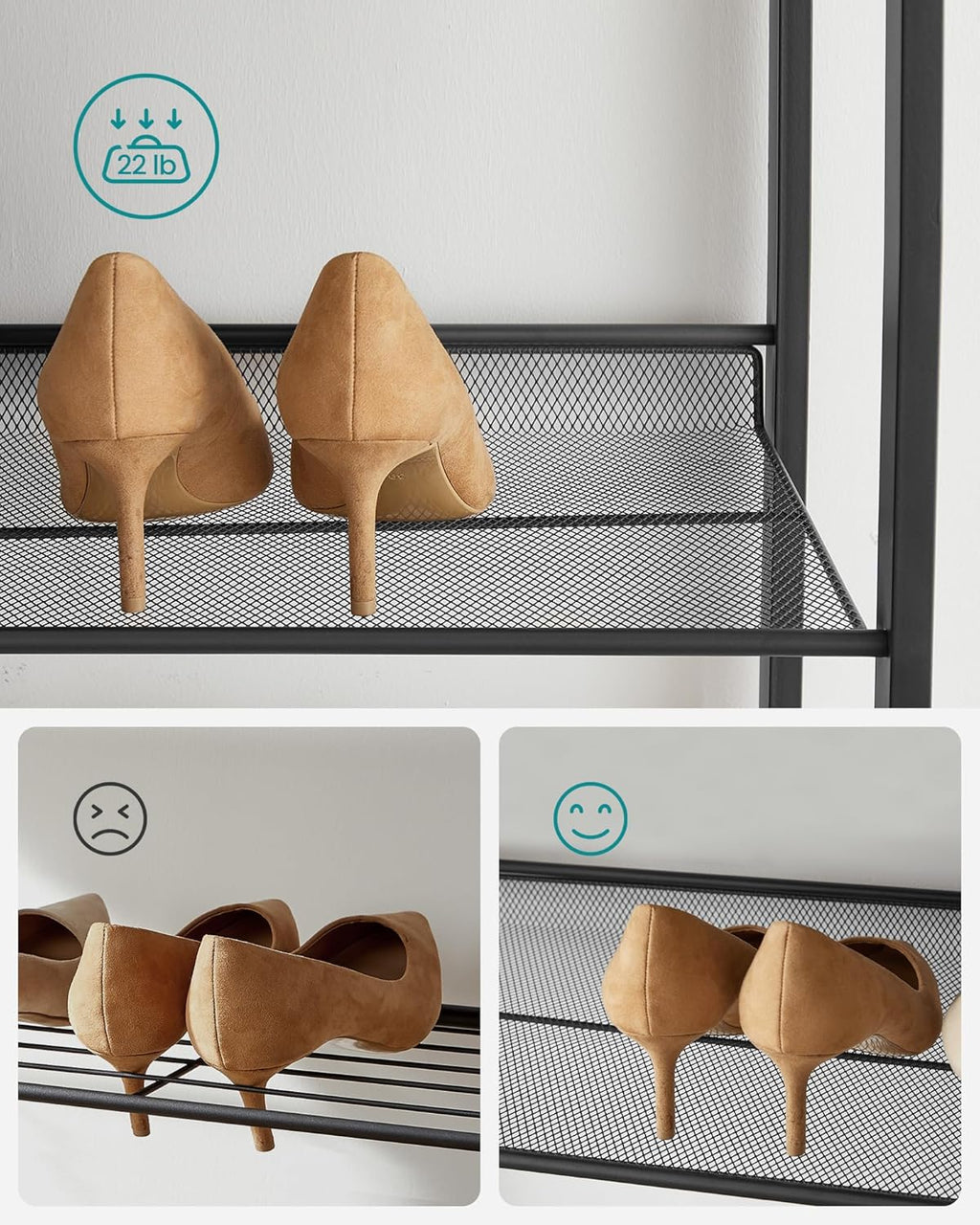SONGMICS 8-Tier Shoe Rack - Metal Organizer for Garage | Adjustable Shelves, Holds 32-40 Pairs, Ink Black