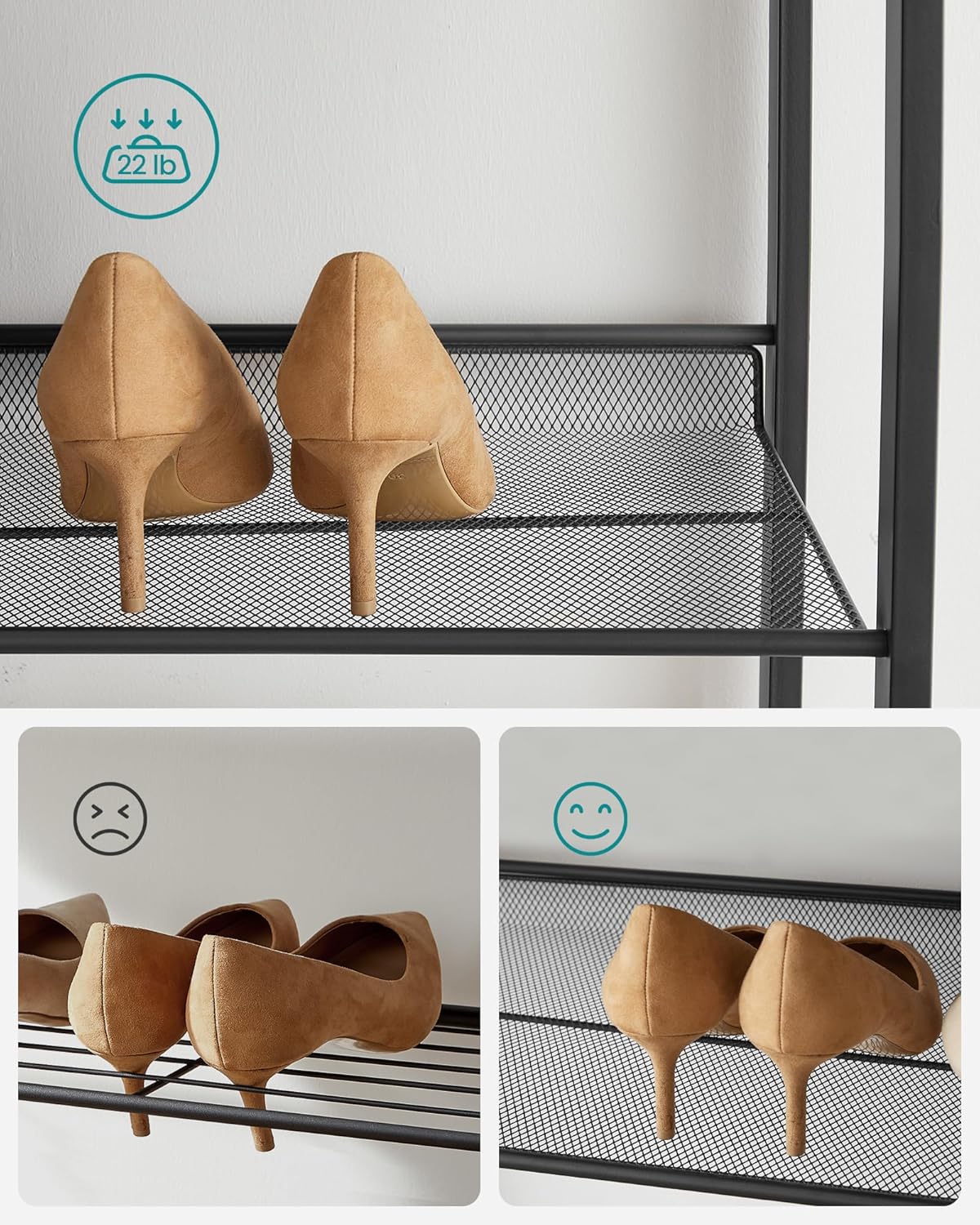 SONGMICS 8-Tier Shoe Rack - Metal Organizer for Garage | Adjustable Shelves, Holds 32-40 Pairs, Ink Black