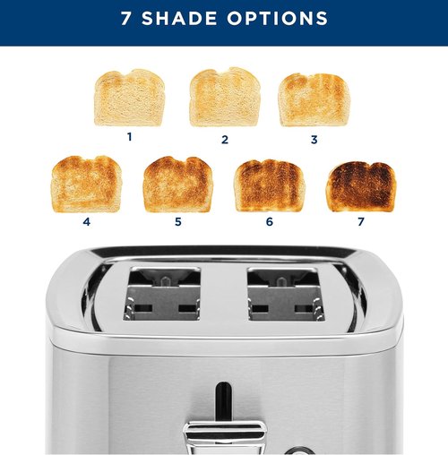 GE 2-Slice Stainless Steel Toaster - Extra Wide Slots for Bagels & Breads | 7 Shade Settings, Removable Crumb Tray