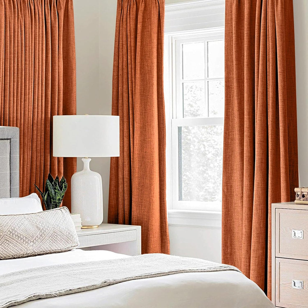 MIULEE Blackout Linen Curtains - 100% Thermal Insulated Grommet Drapes | Orange, 52 x 90 Inch (2 Panels)