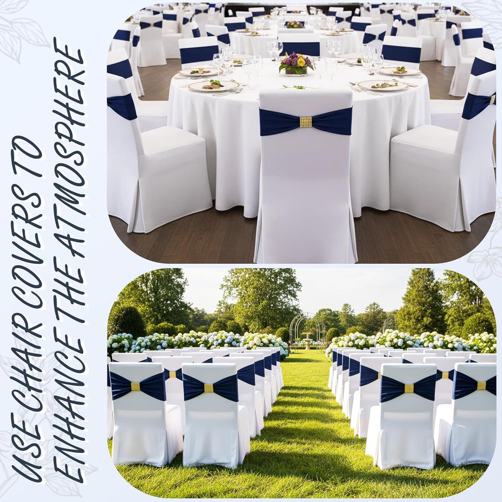 Moukeren Spandex Chair Sashes - 50 Pcs Stretch Covers with Slider Buckles | Navy Blue for Weddings & Events