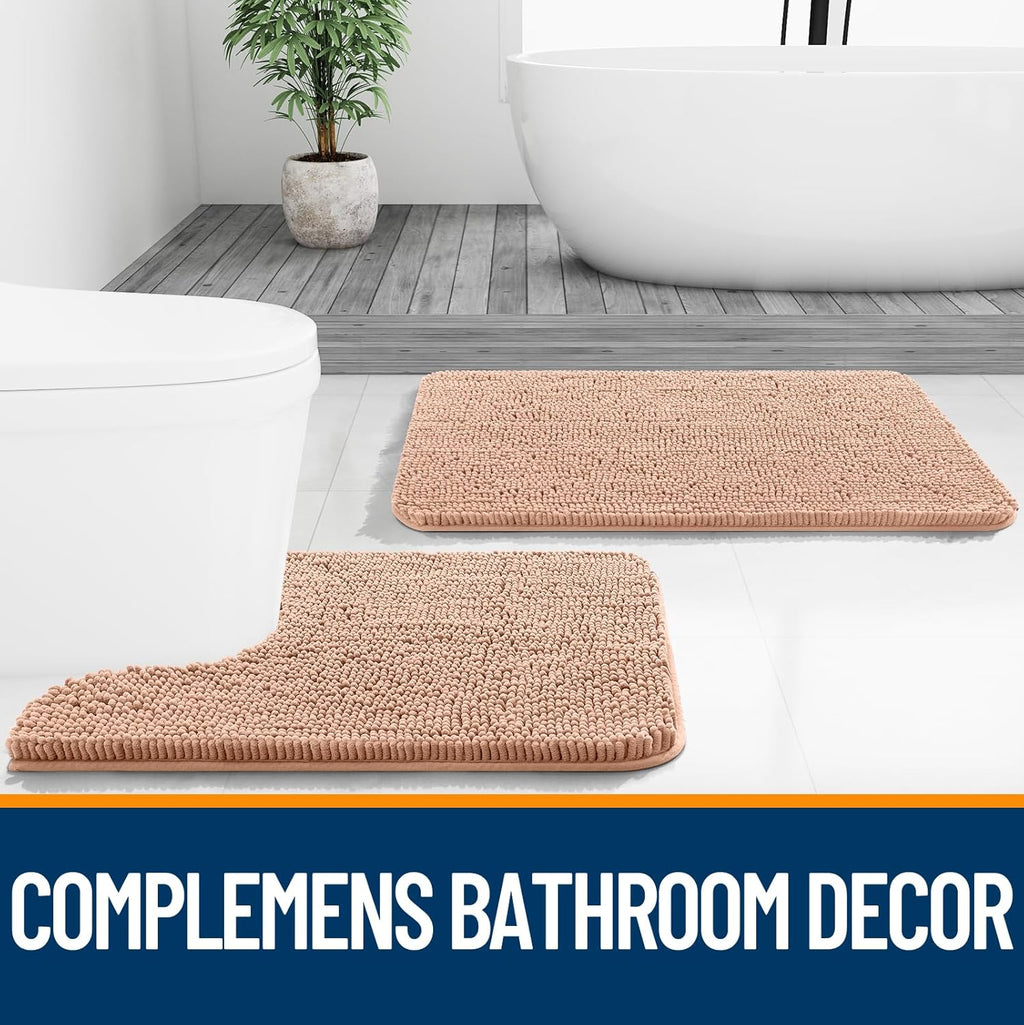 OLANLY Large Bathroom Rugs - Extra Soft Chenille Bath Mats | Quick Dry, Machine Washable, 40x24, Peach