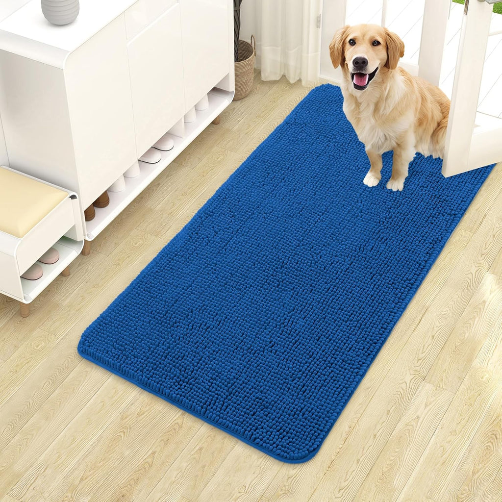 OLANLY Dog Door Mat - Absorbent Non-Slip Washable Doormat for Muddy Paws | 40x24 Deep Navy Blue