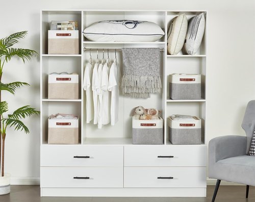 DECOMOMO Storage Baskets - Stylish Fabric Organizers for Shelves | Large Grey & White - 3 Pack