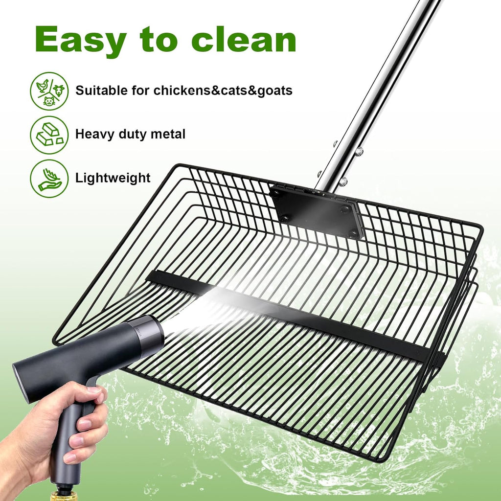 Skiennix Chicken Poop Scooper - 12-Inch Heavy Duty Litter Shovel with Stainless Steel Handle | 4-in-1 Design