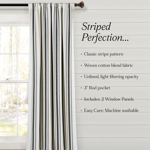Lush Decor Farmhouse Stripe Yarn Dyed Eco-Friendly Recycled Cotton Window Curtain Panel Pair, 42" W x 95" L, Black - Classic Modern Rustic Charm - Eco Friendly Cotton Fabric