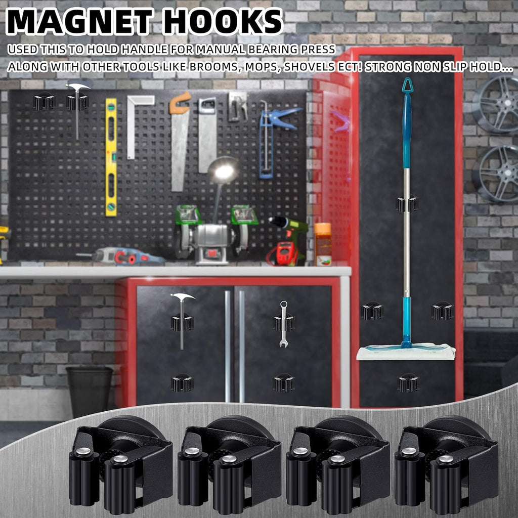 Vercraft Magnetic Mop Broom Holder - Movable Wall-Mounted Rack for Cleaning Tools | Black, 2 Pcs