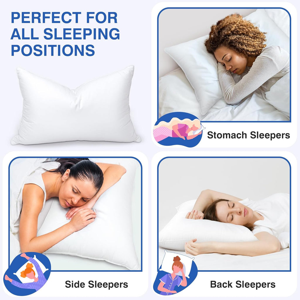 Skiennix Feather Pillows Set of 2 | Queen Size Goose Down Hotel Bed Pillows with Soft 600 Thread Count Cotton Cover for All Sleepers