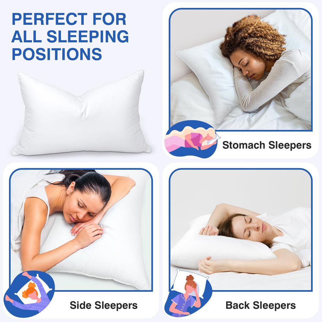 zibroges Goose Feather Pillows Queen Size Pack of 2 - Hotel Down Bed Pillow for Sleeping, Soft 600 Thread Count Cotton Cover, Fluffy Support Surround Fill Polyester for Side, Stomach, Back Sleepers