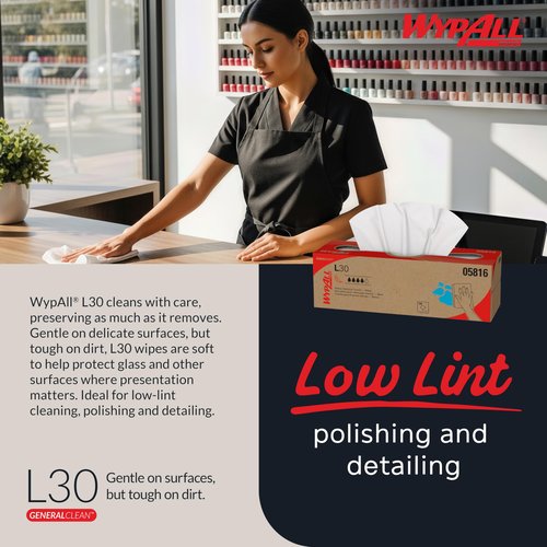 WypAll GeneralClean L30 Cloths Heavy Duty Cleaning Wipes (05816), Pop-Up Box, Strong and Soft Bulk Paper Wipers, White (6 Packs of 120 Sheets, 720 Sheet Total)