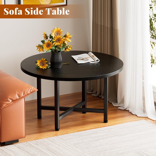 FURMORENE Coffee Table, 23.6" Small Coffee Tables, Black Round Coffee Tables for Living Room, Floor Table for Sitting on The Floor, Center Coffee Table with Metal Frame for Office Apartment Home