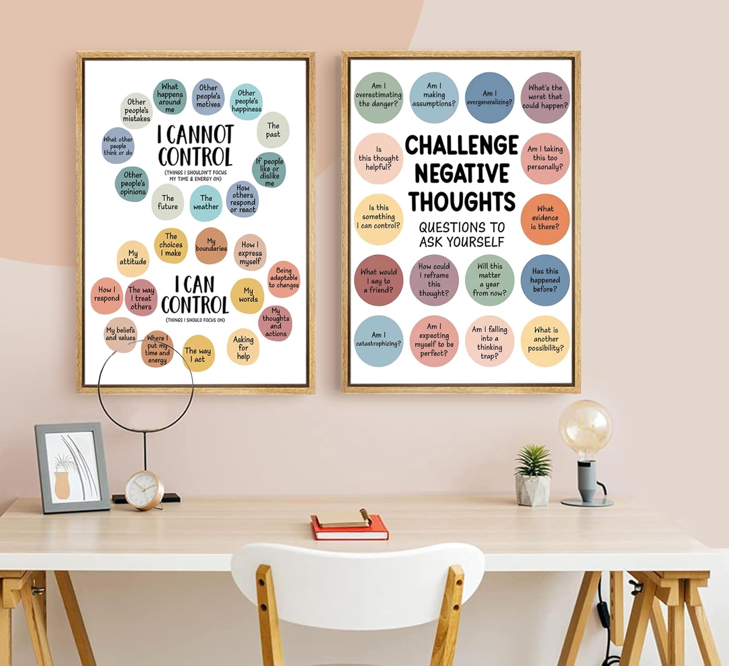 2Pcs Mental Health Wall Art - Motivational Canvas Prints for Challenging Negative Thoughts | 12x16in Unframed Decor