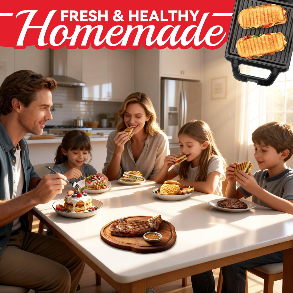 SugarWhisk 2 in 1 Mini Waffle Maker with Removable Plates, Panini Press Sandwich Maker, Sandwich Press, Waflera Electrica, Sandwichera Electrica, 4 X 4 Inch Classic Waffle Maker for Kids, Graphite