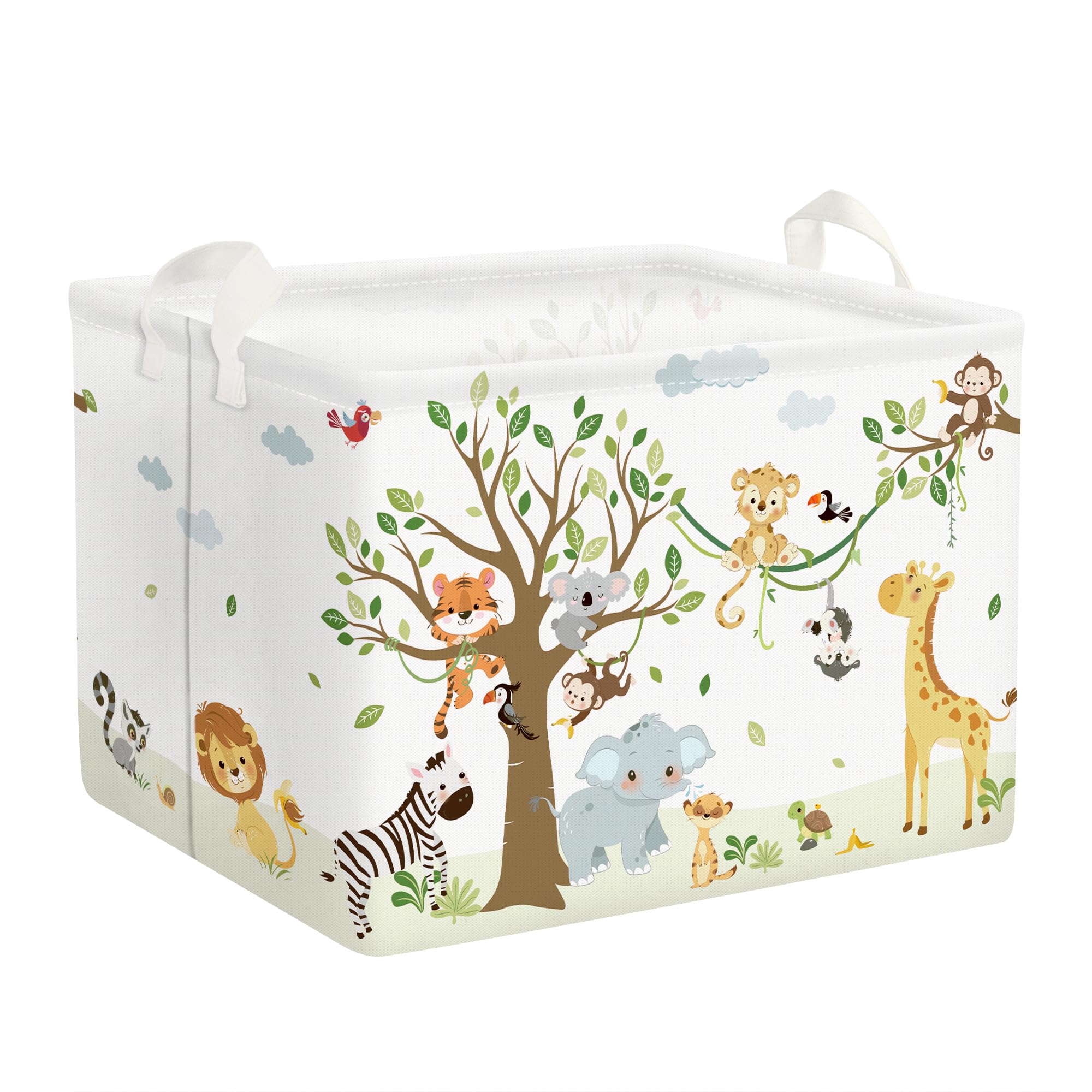 Clastyle 36L Woodland Vine Animal Tree Nursery Decor Baby Basket Collapsible Rectangle Giraffe Monkey Tiger Clothes Toy Book Shelf Basket