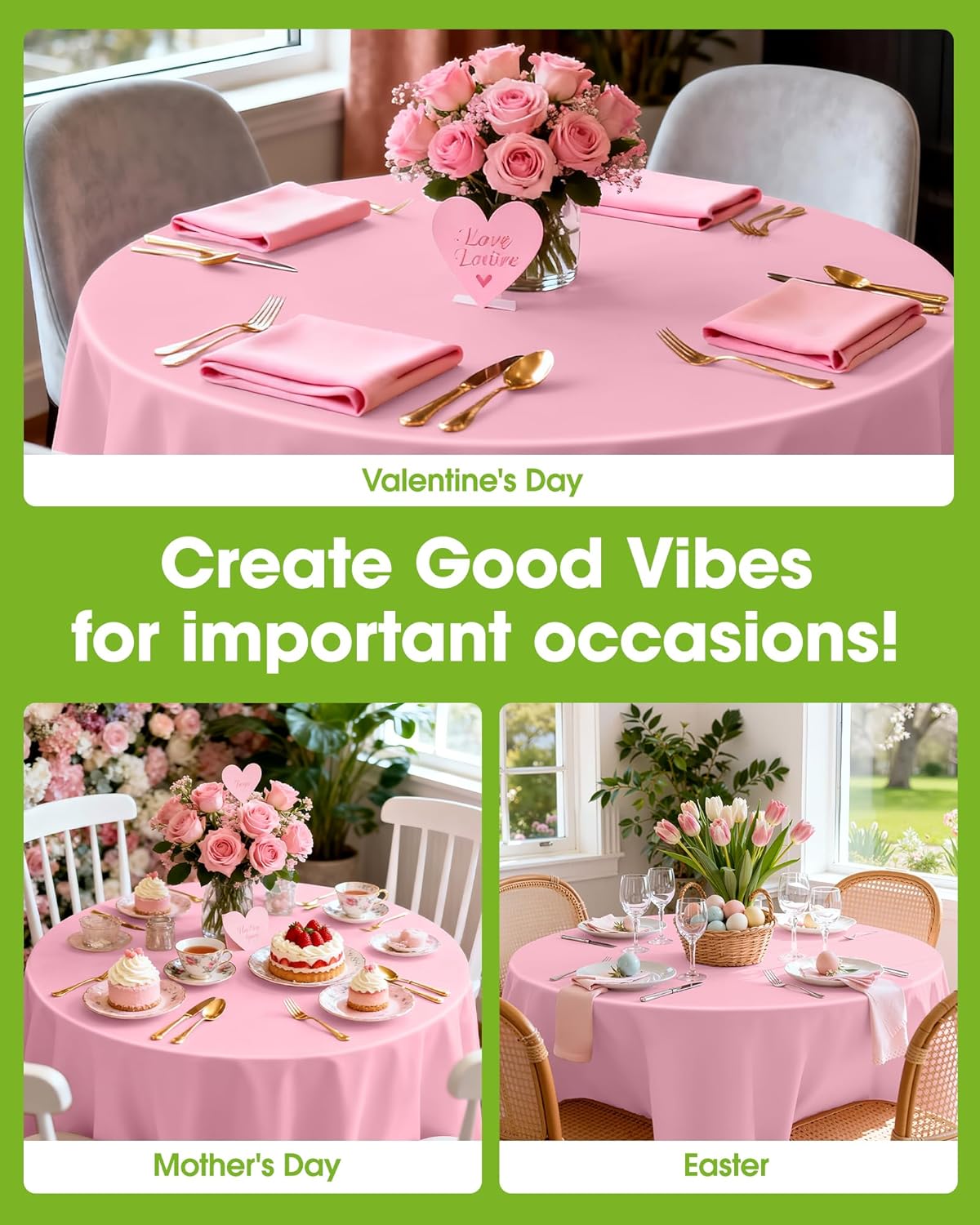 Pureegg Disposable Plastic Table Cloths - 84'' Round, Leakproof & Sturdy, 8 Pack in Pastel Pink for Easter & Mother's Day