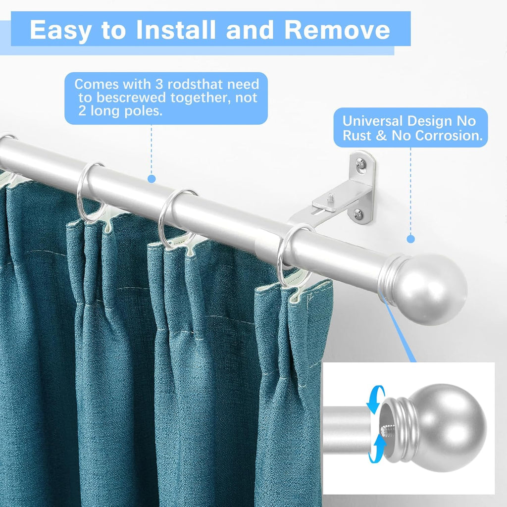 Max Adjustable Curtain Rods by [Brand Name] - 16 to 48 Inches | Satin Silver, 6/8" Diameter, Pack of 1