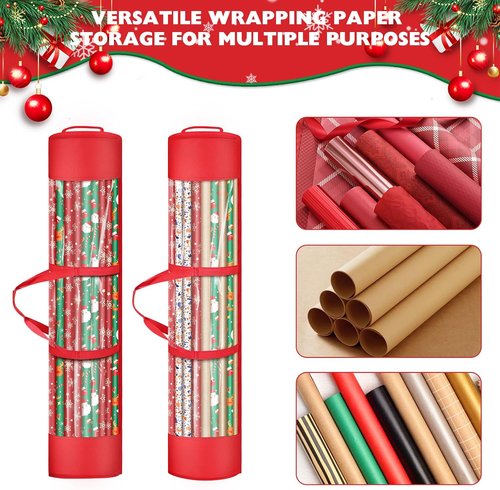 Gift Wrap Storage Organizer by 2Pack - Durable 600D Oxford Fabric - Holds 18-25 Rolls - Red