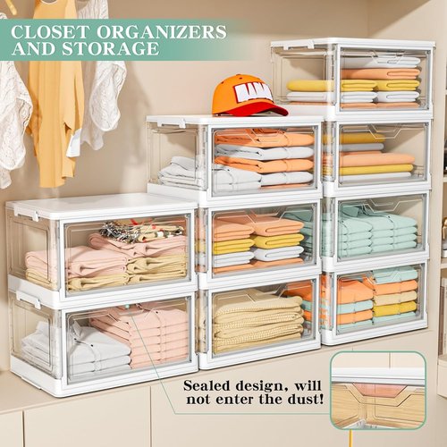 Kmiectse Clear Storage Bins - 4-Tier Stackable Plastic Bins with Lids & Wheels | 23 QT Closet Organizer