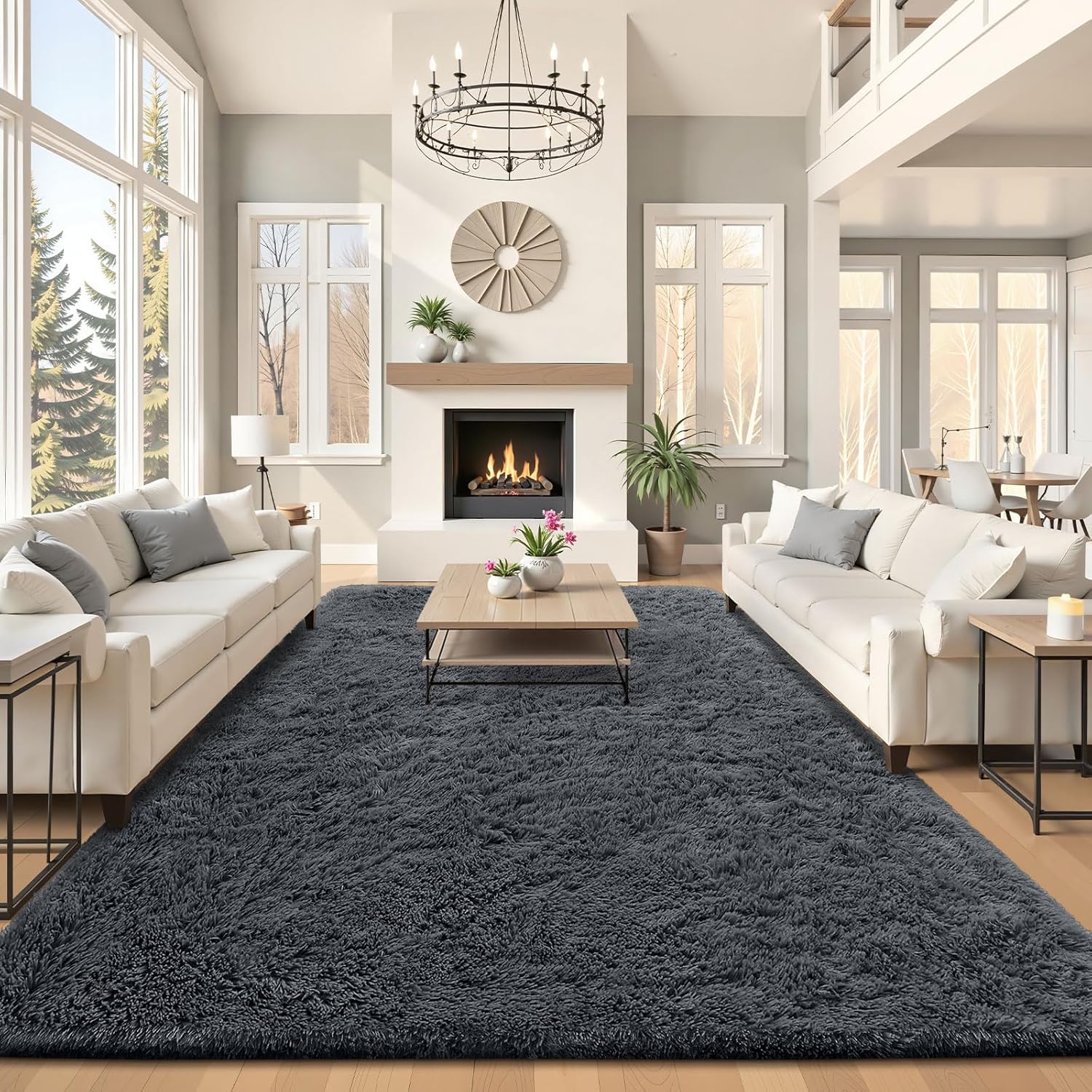 OLANLY Large Area Rug - Soft Fluffy Shaggy Indoor Carpet for Living Room & Bedroom | 8x8 Grey