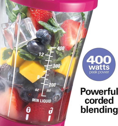 Hamilton Beach Portable Blender - 14 Oz BPA-Free Travel Cup & Lid for Smoothies | Durable Stainless Steel Blades